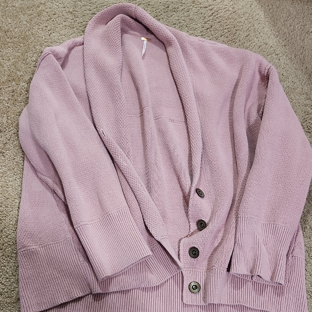 Free People Pink Cardigan with Shawl Collar and Long Sleeves